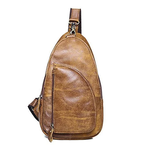 Sealinf Men'S Full Grain Leather Chest Bag Cross Body Sling Backpack (Brown)