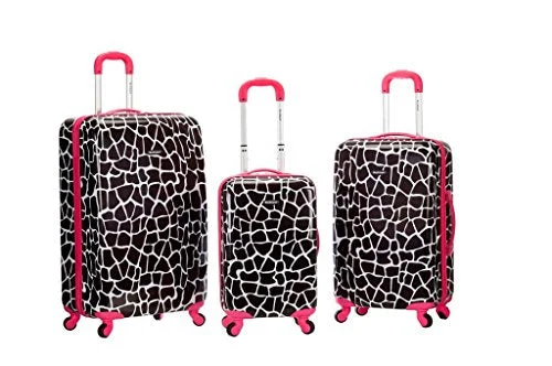 Rockland 3 Piece Safari Polycarbonate Abs Upright Set, Pinkgiraffe, One Size