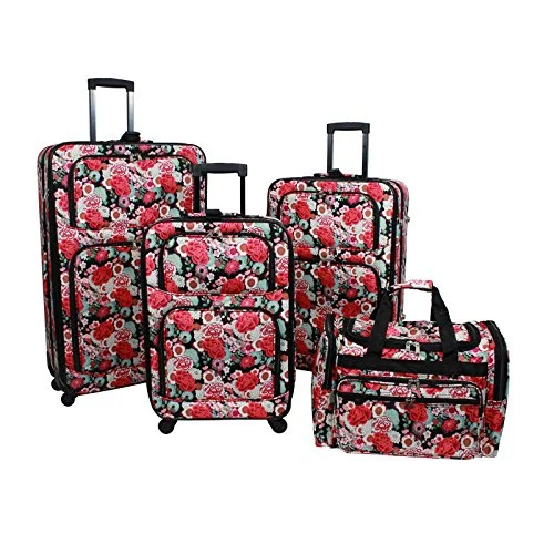 World Traveler 4-Piece Rolling Expandable Spinner Luggage Set, Floral