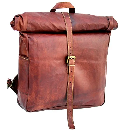 Vintage Leather Macbook Briefcase Leather School Bag Backpack Rucksack