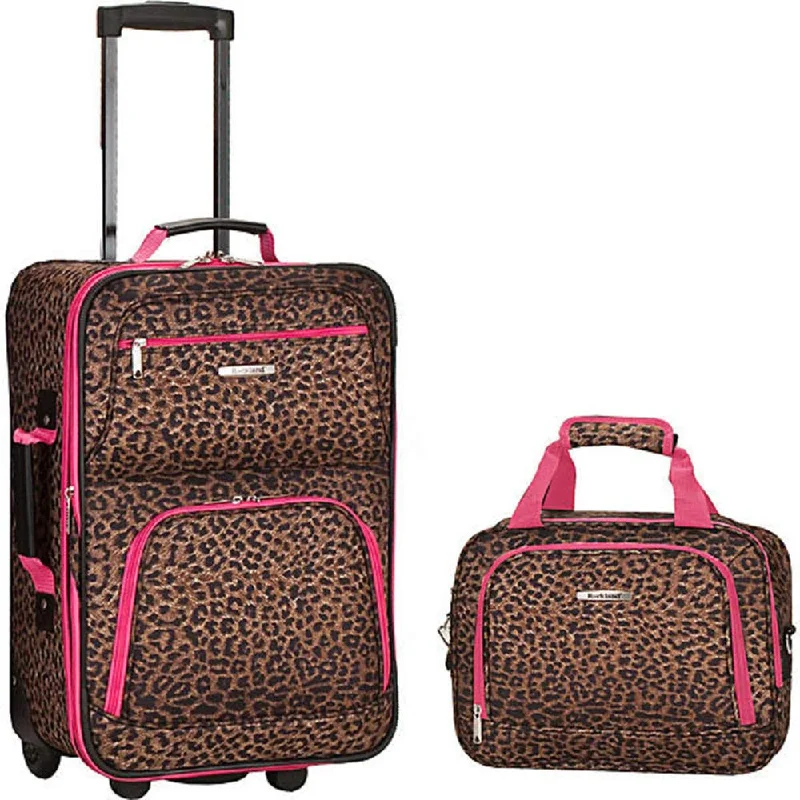 Rockland 2 Piece Luggage Set Pink Leopard