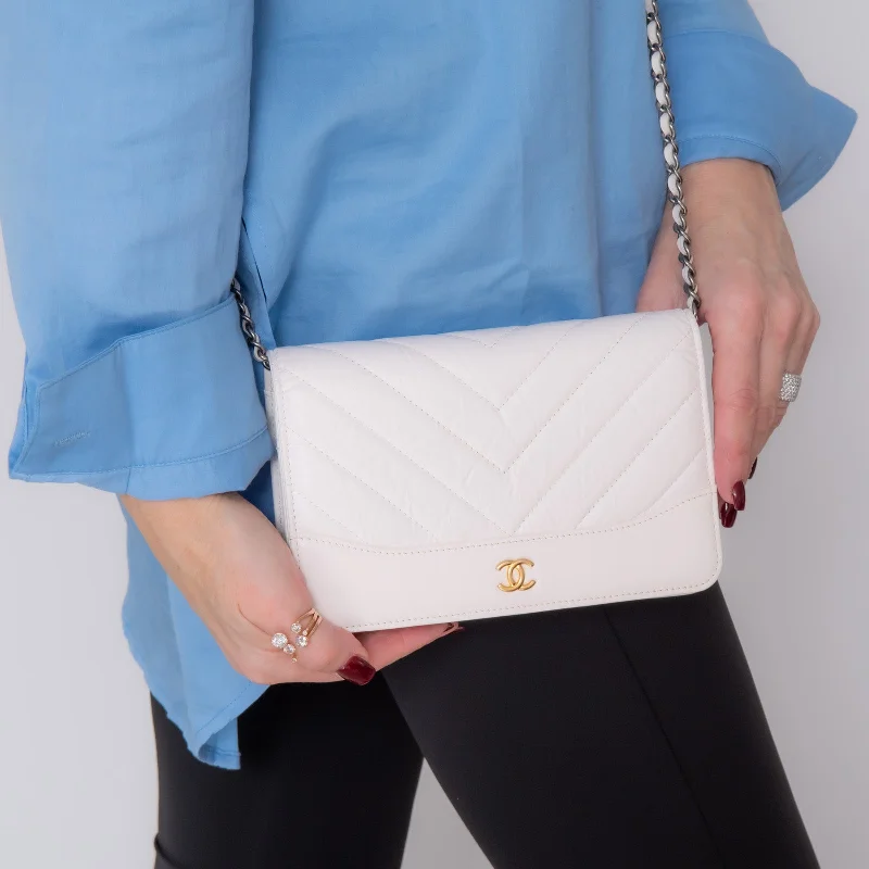 Chanel White Chevron Gabrielle Wallet On Chain Bag